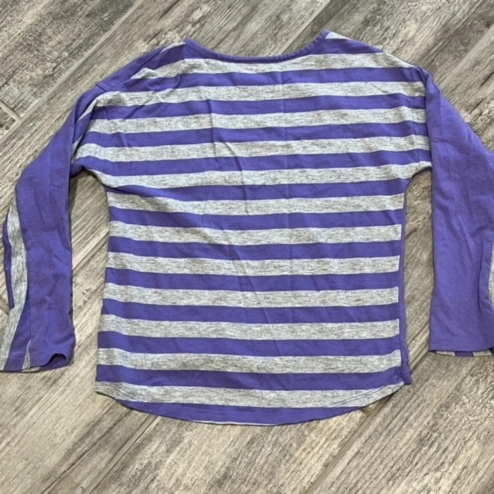 Justice Purple Gray Stripe Star Sequin Top Long Sleeve Shirt‎ Girls Size 7